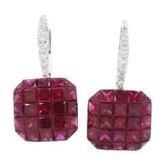Ruby Diamond White Gold Square Drop Earrings 3