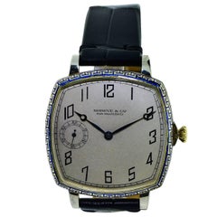 Shreve Yellow and White Gold Enamel Oversized Art Deco Watch