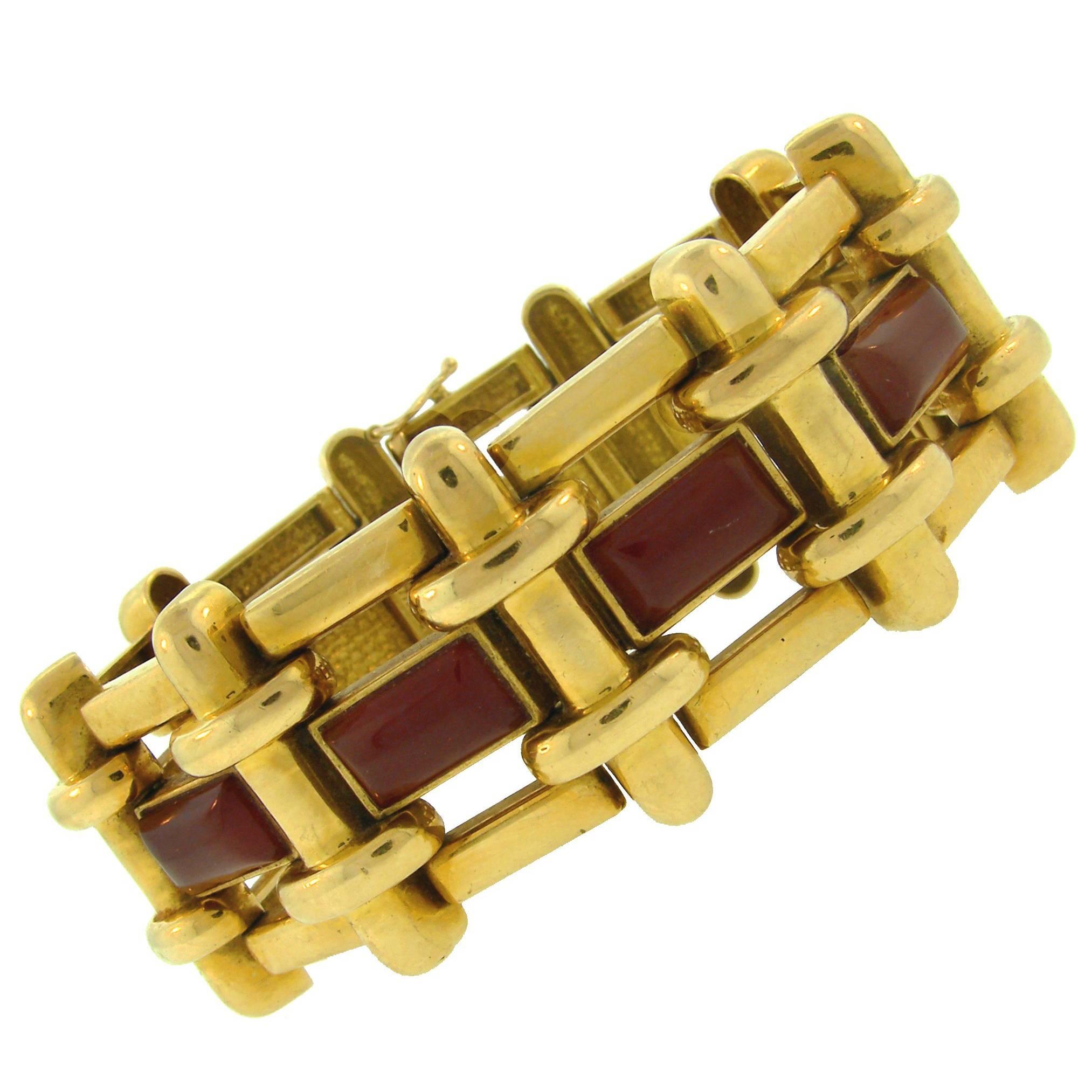 A. Cipullo for Cartier Carnelian Link Yellow Gold Bracelet