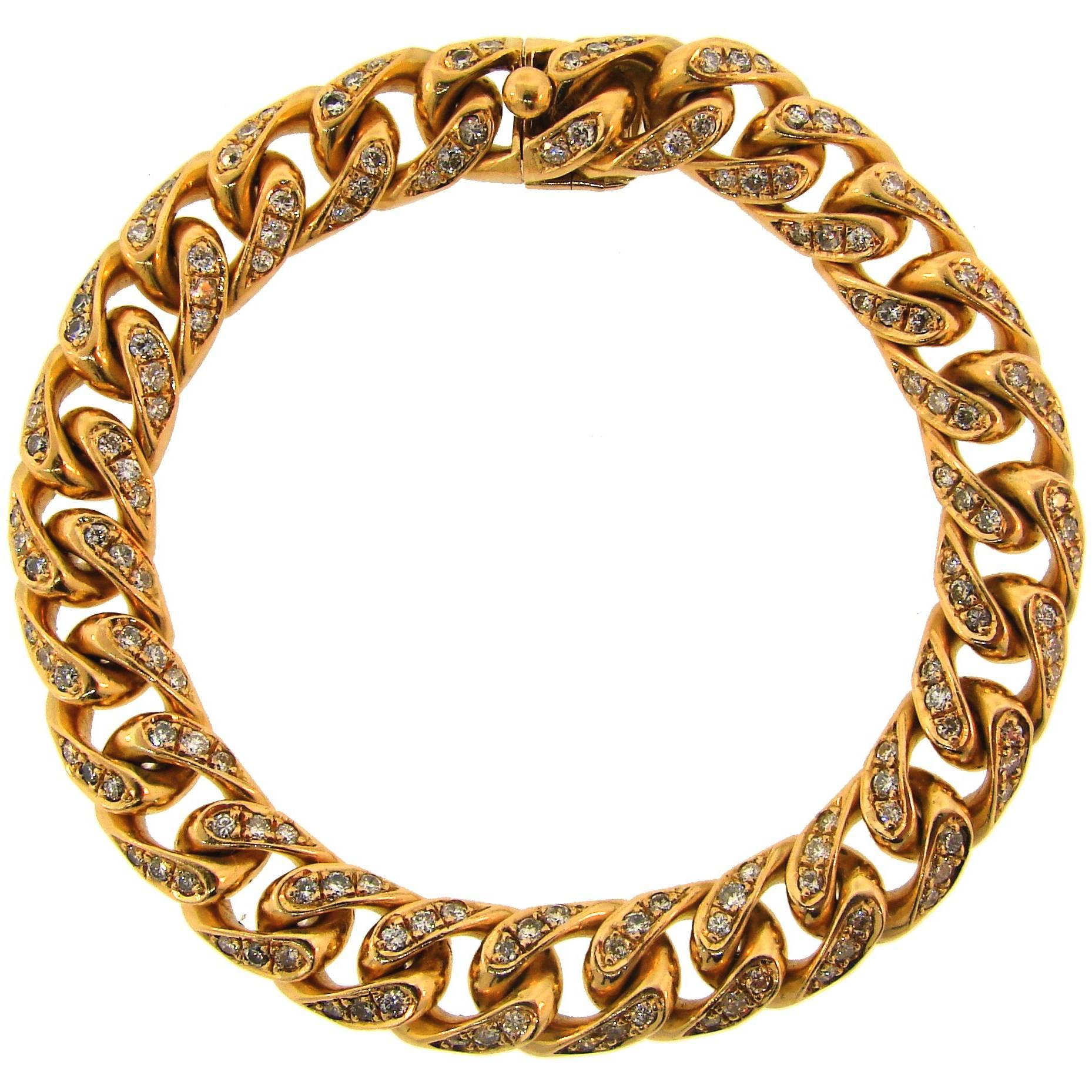 1970s Bulgari Diamond Yellow Gold Link Bracelet Bvlgari