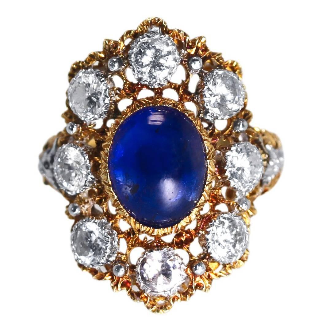 1950s Buccellati Sapphire and Diamond Ring For Sale