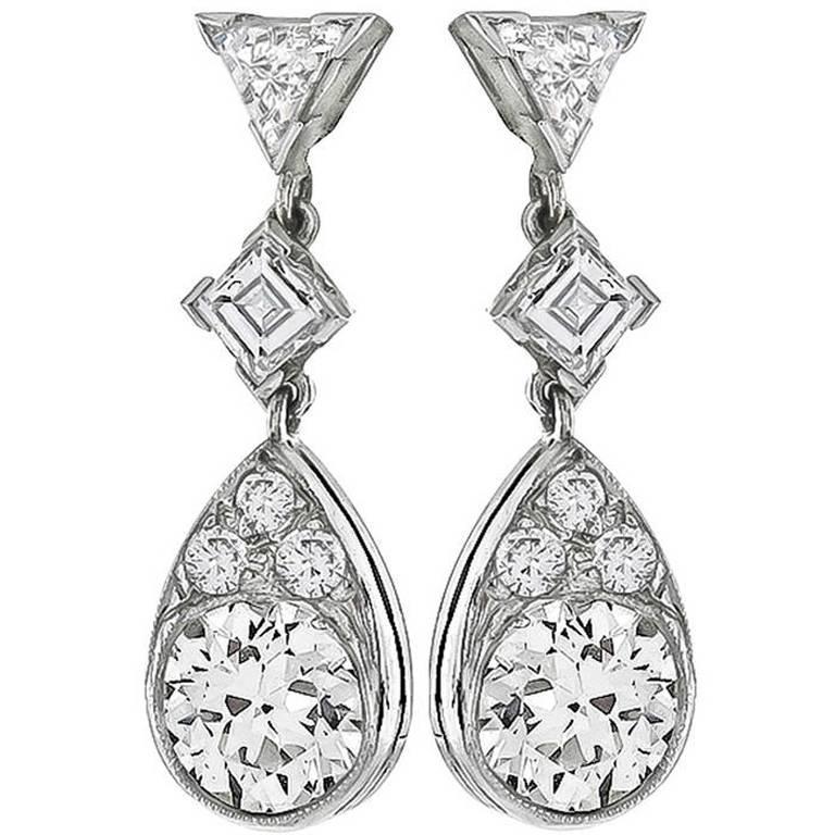 Diamond Platinum Earrings For Sale at 1stDibs