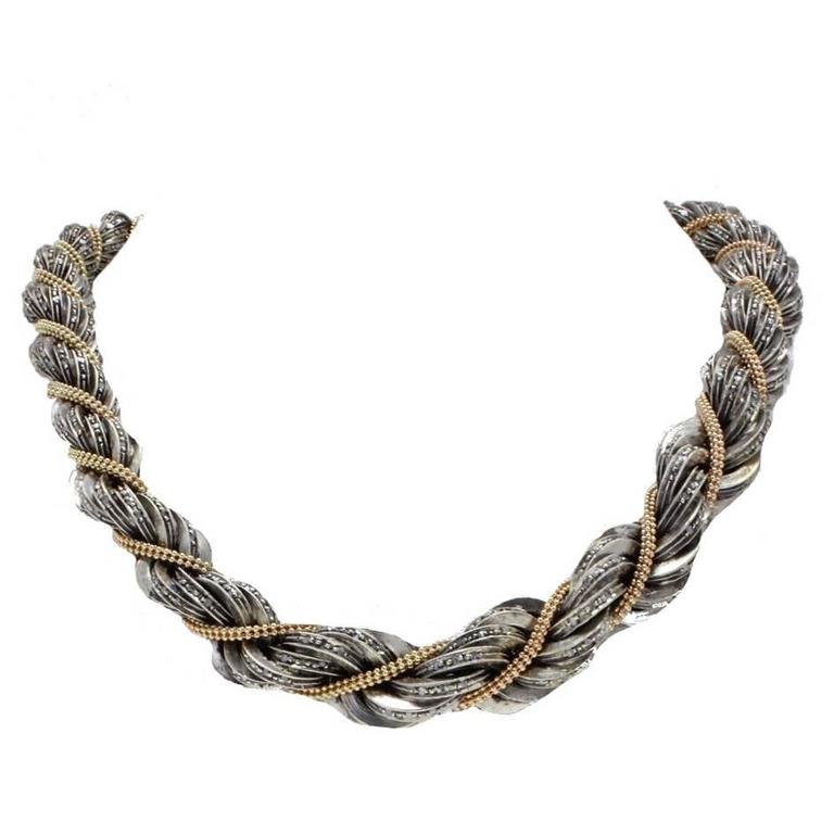 Diamond Choker Gold and Silver Necklace For Sale at 1stdibs