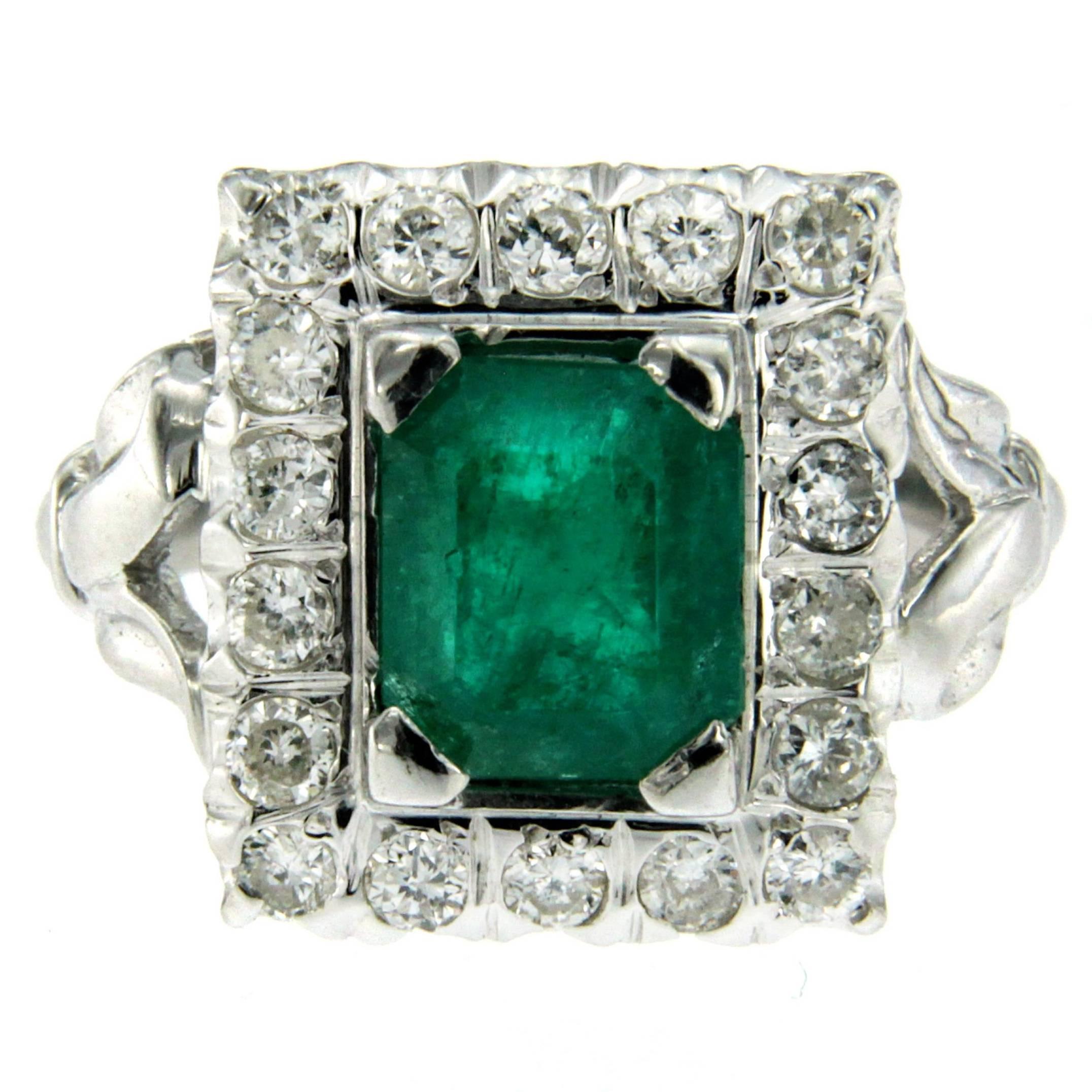 2.20 Carat Emerald Diamond Gold Ring