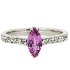 Modern Marquise Pink Sapphire Diamond Shoulder White Gold Solitaire Ring