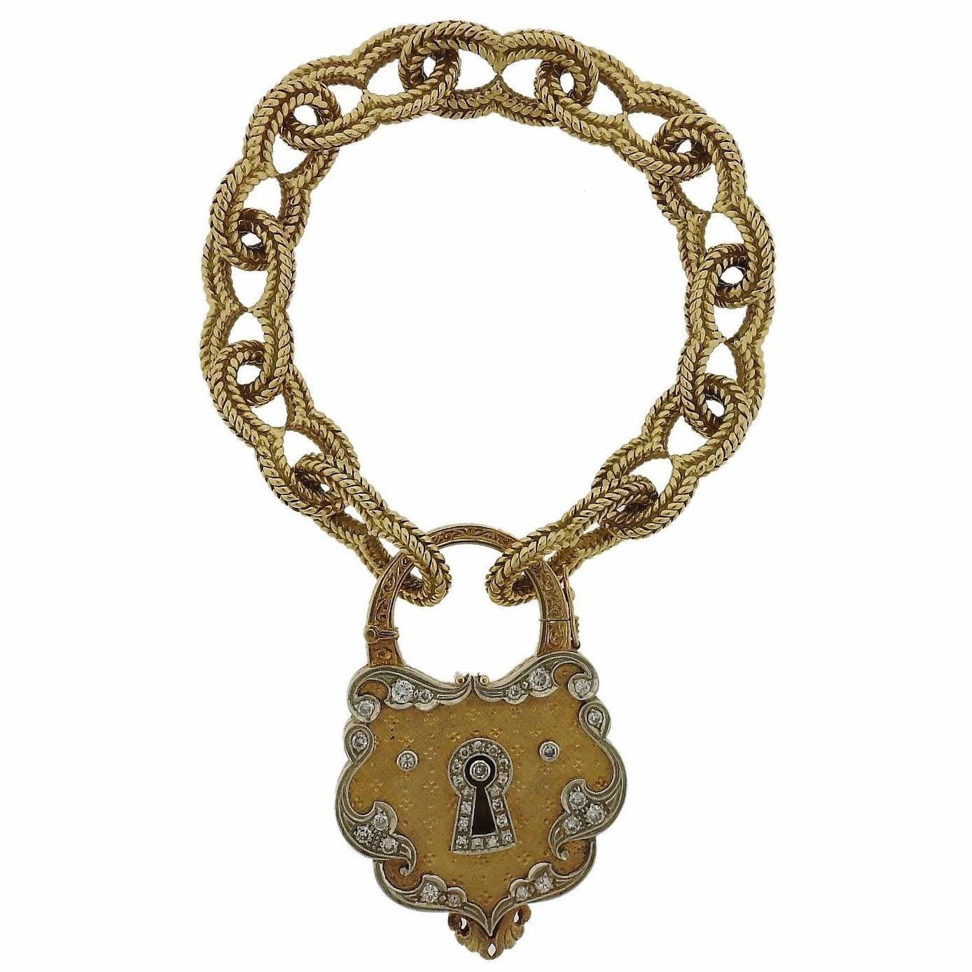 Continental Gold Diamond Turquoise Padlock Charm Bracelet