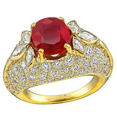  2.11 Carat Ruby Diamond Cluster Ring