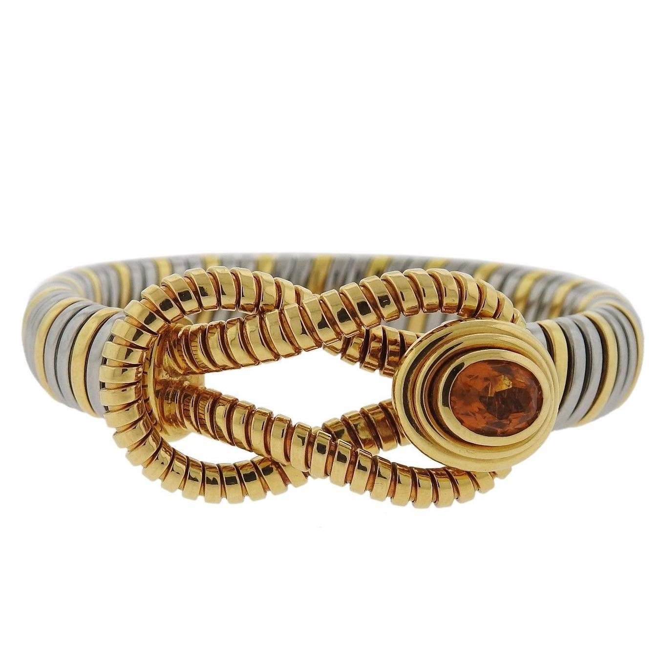 1980s Cartier Tubogas Gold Steel Citrine Bracelet