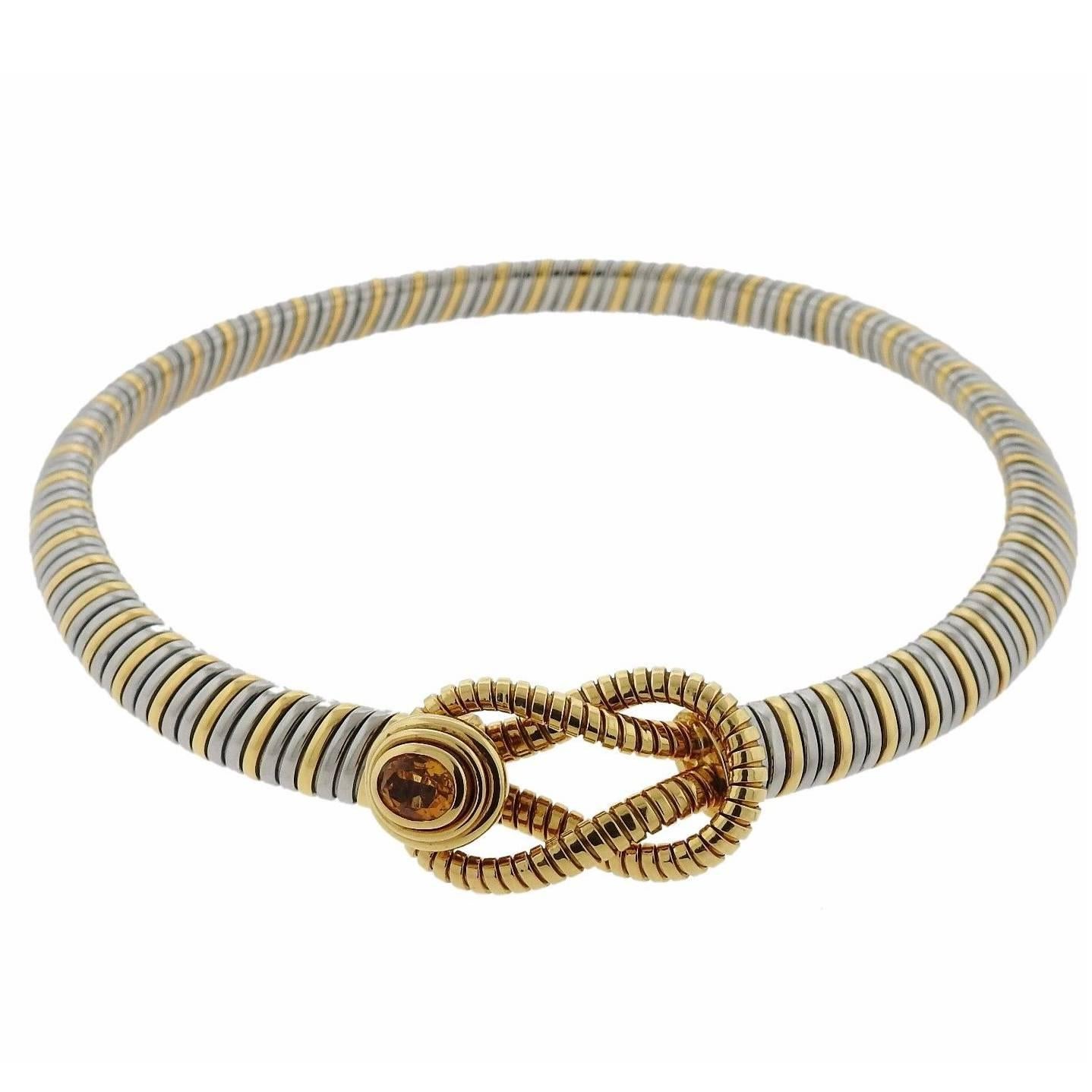 Cartier Tubogas Gold Steel Citrine Necklace, circa 1980s