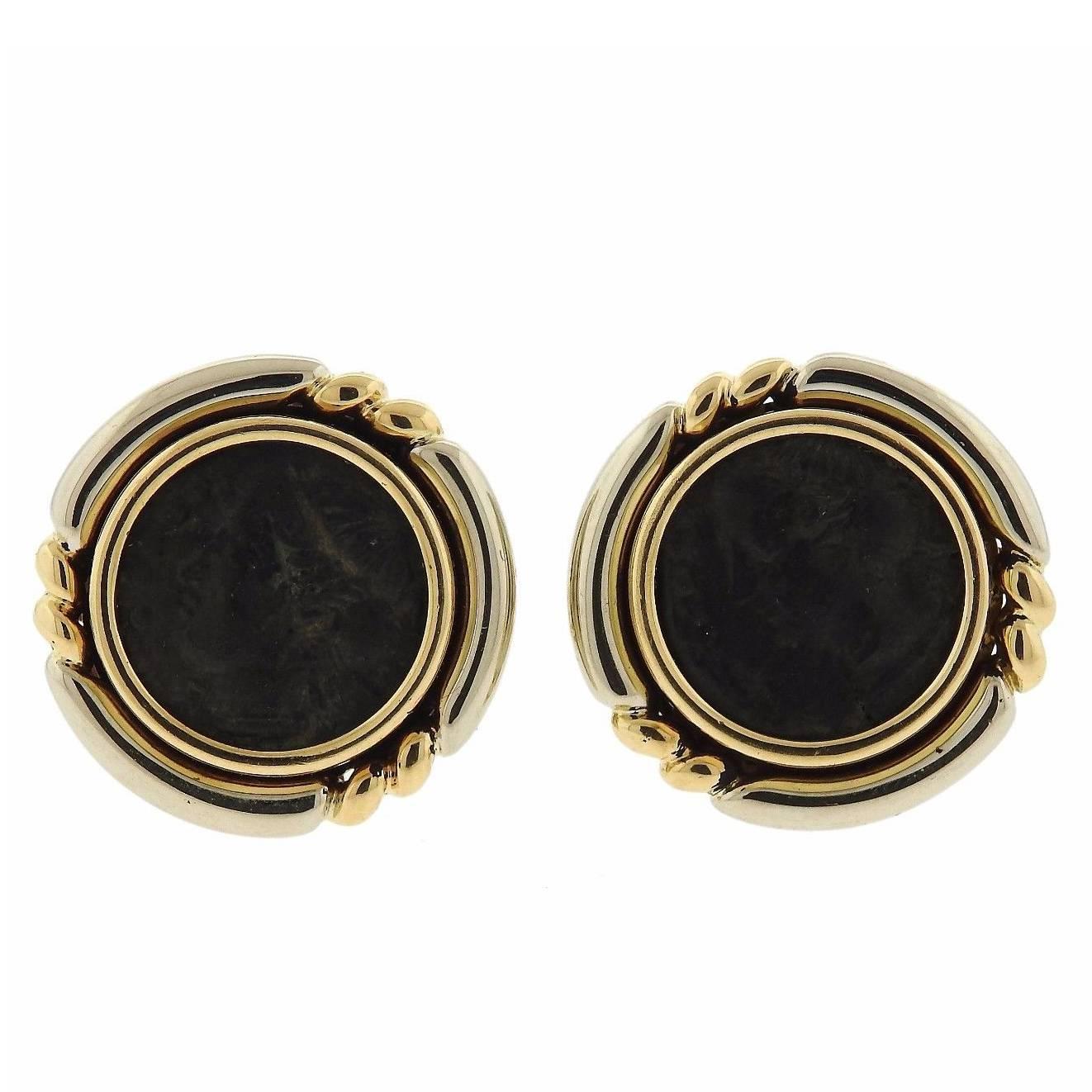 Bulgari Monete Gold Ancient Coin Earrings For Sale