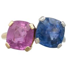 1940s 10.50 Carat Sapphire Yellow Gold Platinum Cocktail Ring 12