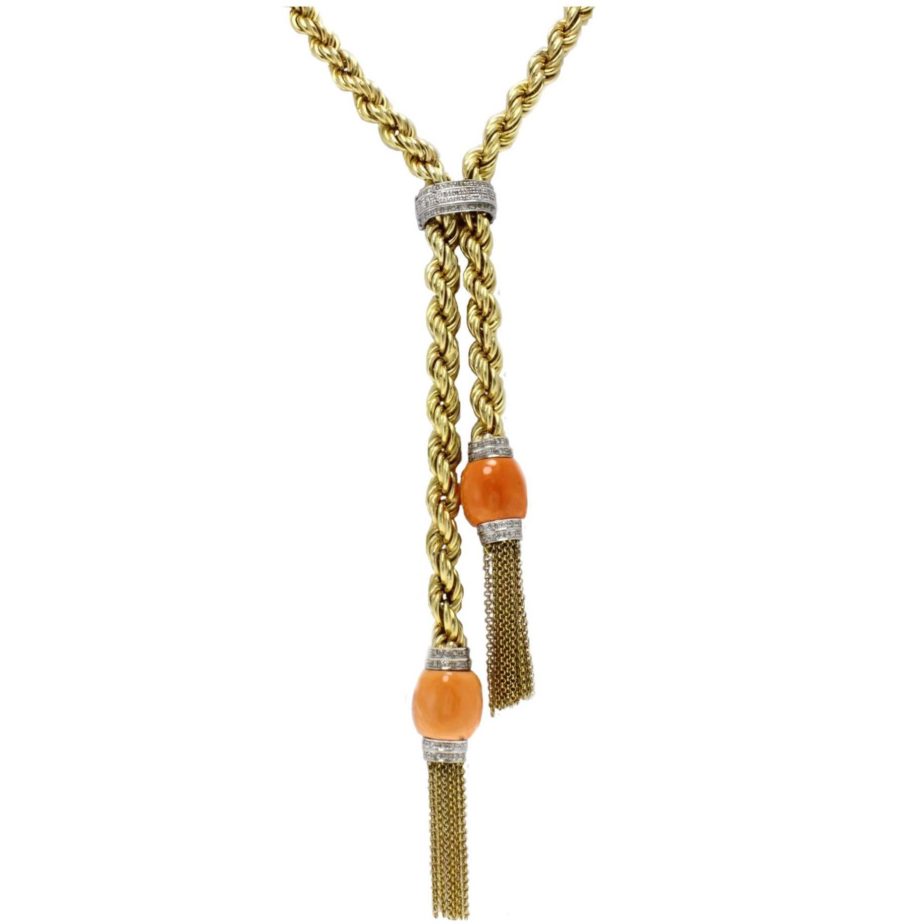  Diamond Coral Gold Necklace