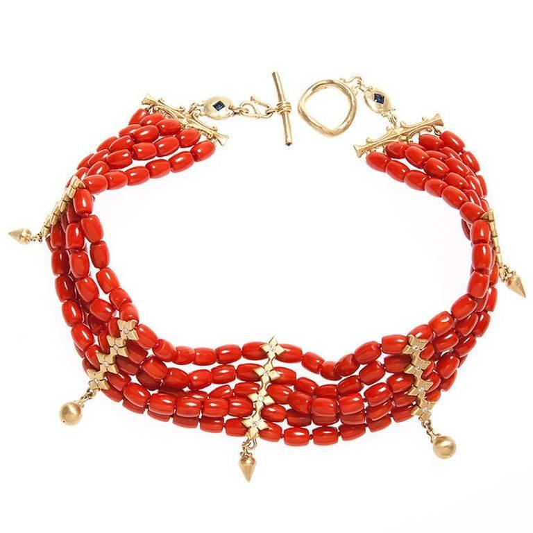 Cipullo Etruscan Roman Style Coral Gold Choker For Sale