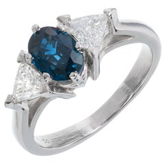 1.10 Carat Oval Cornflower Blue Sapphire Diamond Platinum Engagement Ring