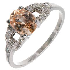 Natural Light Yellow Orange Sapphire Diamond Platinum Engagement Ring 4