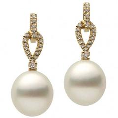 Pearl Diamond Yellow Gold Dangle Drop Earrings