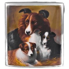 Antikes Collie-Etui aus Sterlingsilber und Emaille