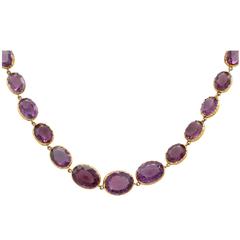Antique Victorian 118 Carat Amethyst Yellow Gold Necklace