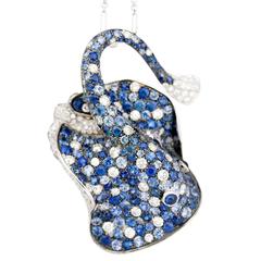 Ray Fish Diamond Blue Sapphire Gold Brooch and Pendant 5