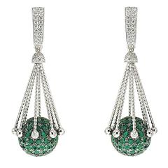Diamond Pave Ball Dangling Earrings with Emeralds 10