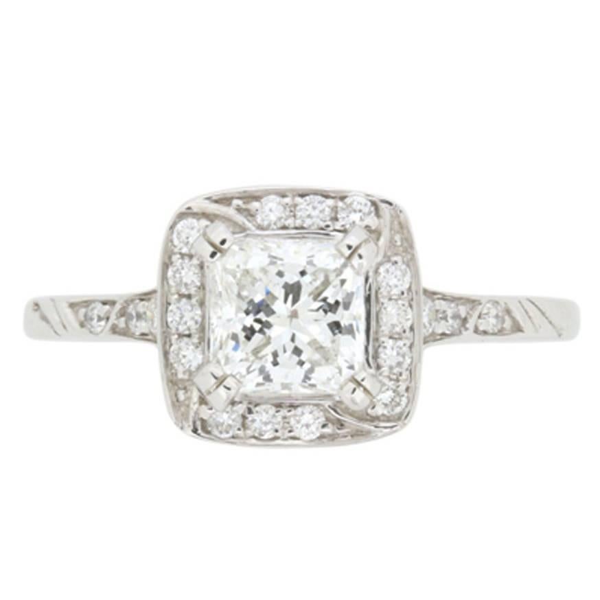 Antique-Inspired EDR Certified Princess Cut Diamond Halo Engagement Ring