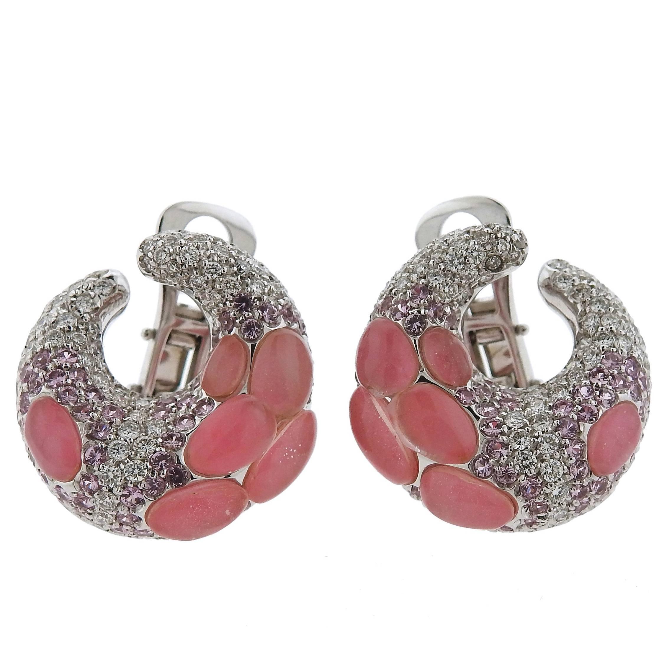 Porrati Gold Diamond Pink Sapphire Gemstone Earrings