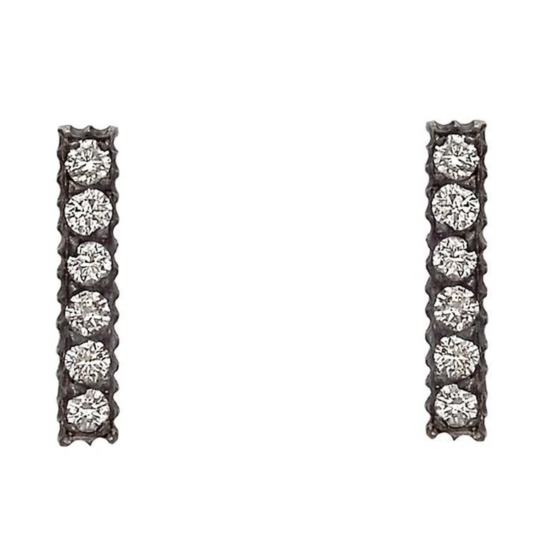 Yossi Harari ​Diamond Silver Gold Lilah Stick Stud Earrings