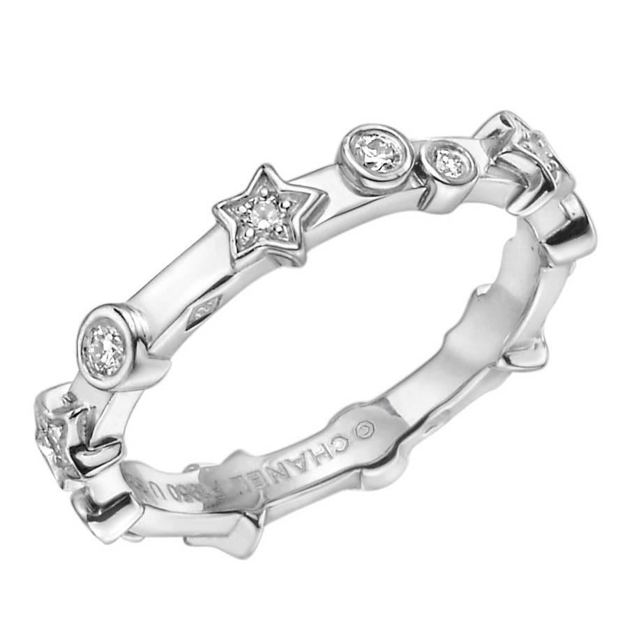 Chanel Diamond Platinum Star Band Ring