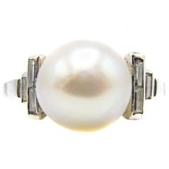 Art Deco Natural Salt Water Platinum Diamond Ring 12