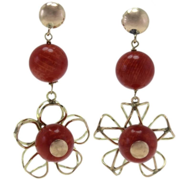 Luise Yellow Gold Flower Drop Earrings For Sale at 1stdibs
