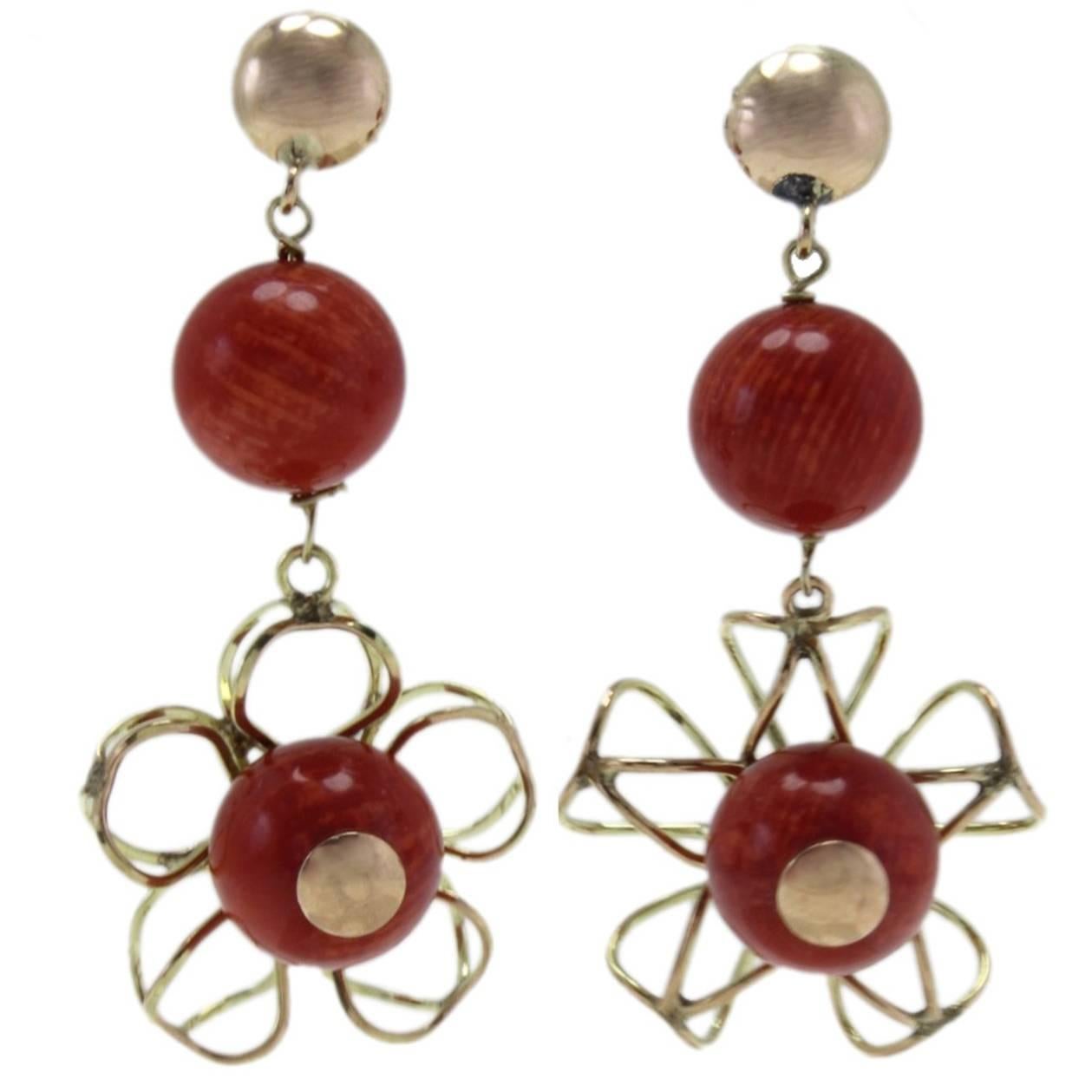 Luise Yellow Gold Flower Drop Earrings For Sale