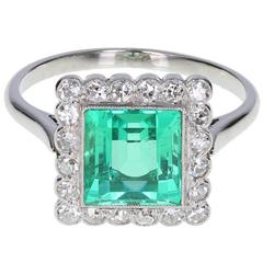 Antique Art Deco Emerald Diamond Platinum Square Cluster Ring