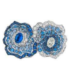 Vanleles Diamond Sapphire Gold Palladium Enchanted Garden Double Cocktail Ring 11