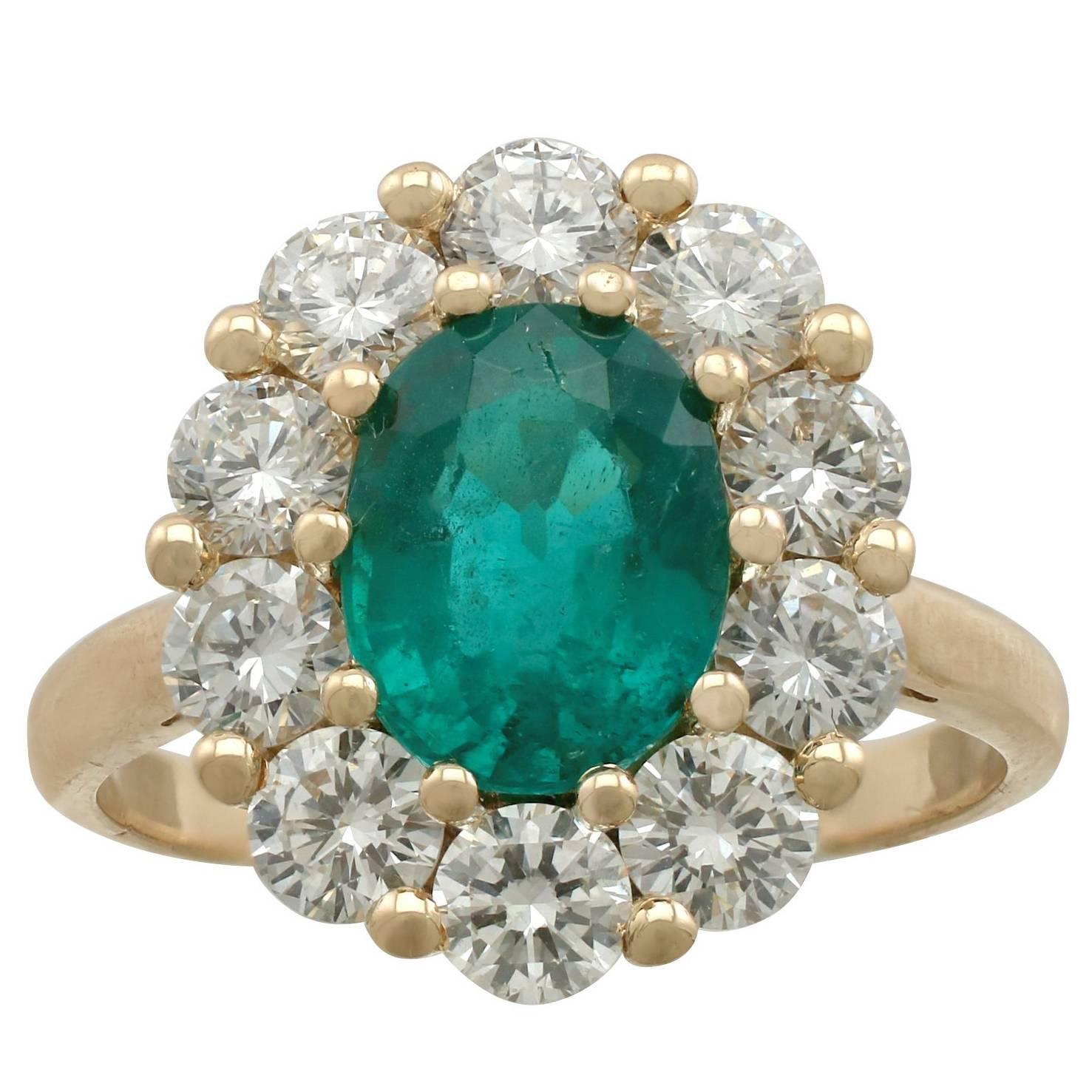2.05 Carat Emerald and 1.45 Carat Diamond Yellow Gold Ring