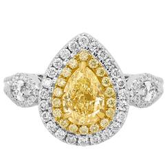 Certified 1.29 Fancy Yellow Diamond Double Halo Two Color Gold Ring
