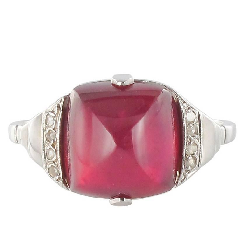 French Art Deco 8.93 Carat Ruby and Diamond Ring