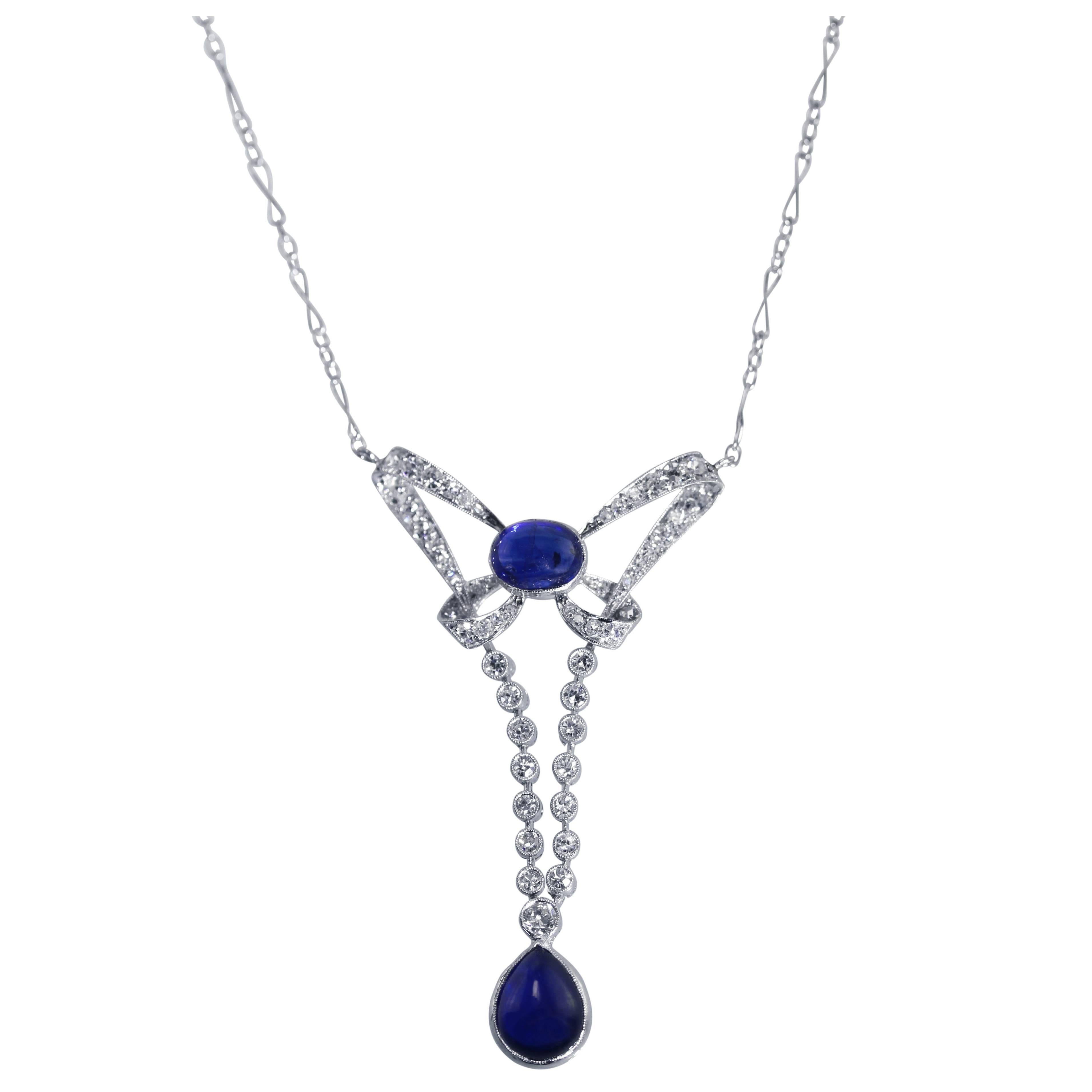 Early 20th Century Sapphire, Diamond and Platinum Pendant-Necklace