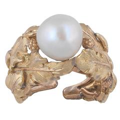 1980s Buccellati Japanese Cultured Round Pearl Yellow and Rose Gold Ring 5