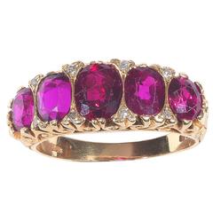 1890s Victorian Five Stone Ruby Gold Ring 8