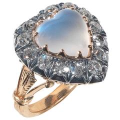 1880s Victorian Moonstone Diamond Gold Heart Ring 4