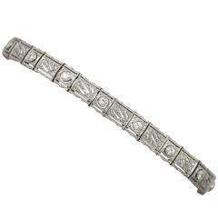 Antique 1920s 1.02 Carats Diamonds White Gold Line Bracelet