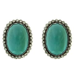 Vintage Turquoise Diamonds Gold Earrings