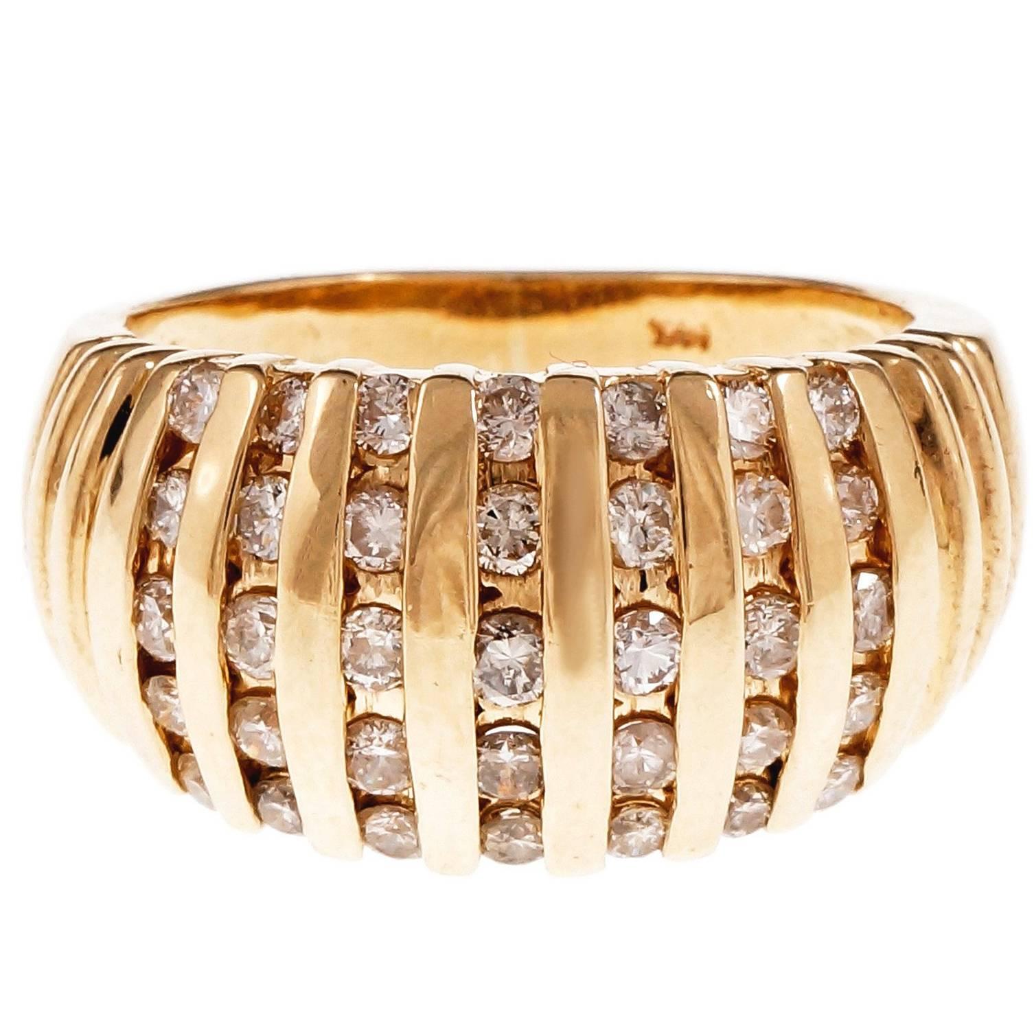 Domed Channel Set Diamond Gold Cocktail Ring