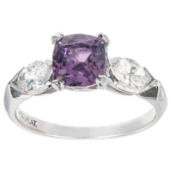 Vintage GIA Certified 1.89 Carat Purple Sapphire Diamond Platinum Engagement Ring