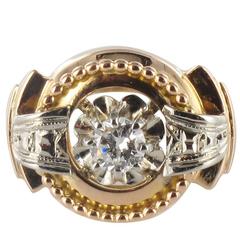 French 1950s Yellow and White Gold Diamond Ring