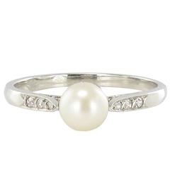 French 1920s Platinum Diamond Natural Pearl Ring at 1stDibs | platinum ...