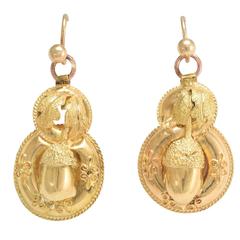 Antique Etruscan Revival Gold Acorn Earrings