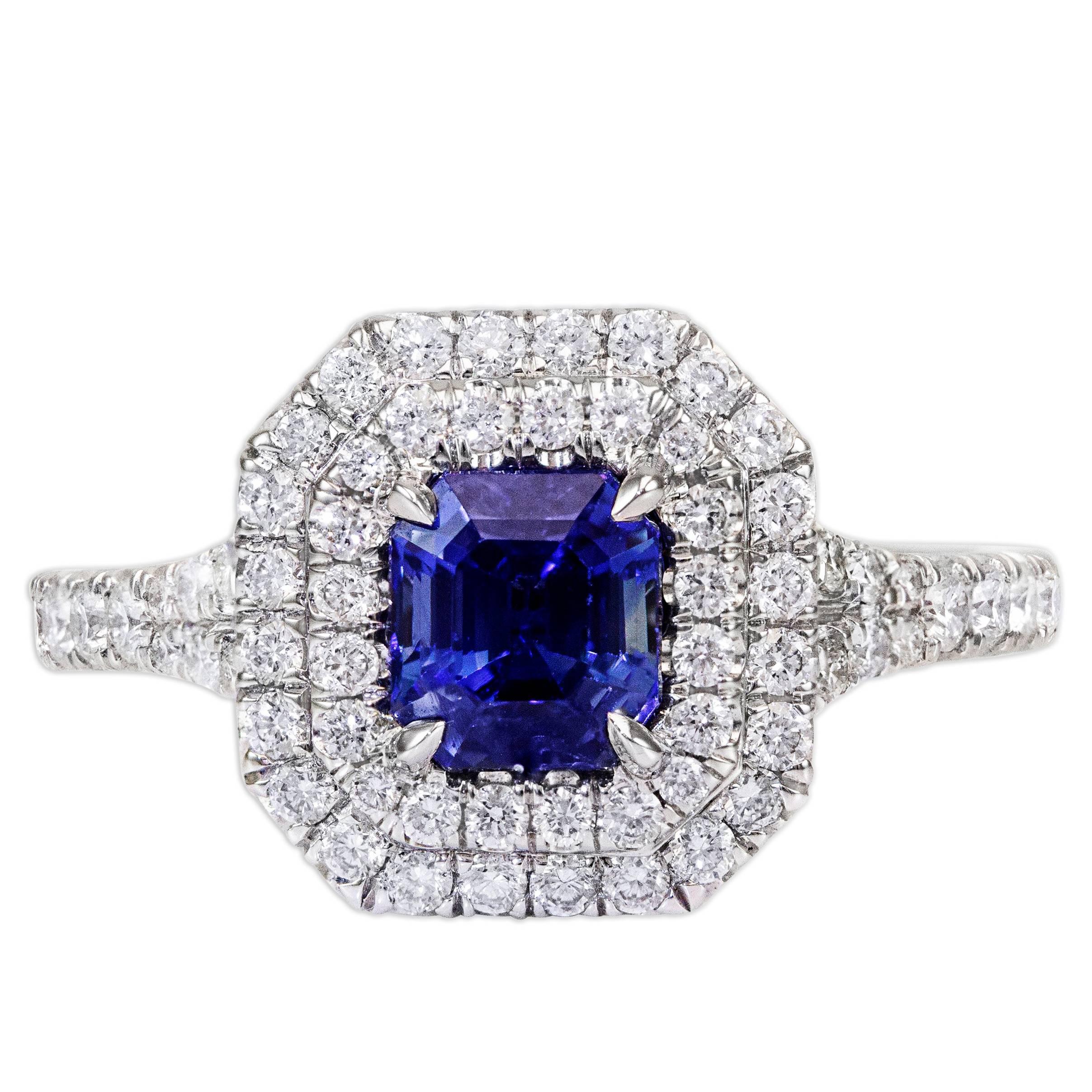 Roman Malakov 1.18 Carat Blue Sapphire and Diamond Halo Engagement Ring 