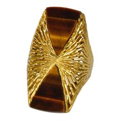 1970s Kutchinsky London Tiger's Eye and Gold Ring 12