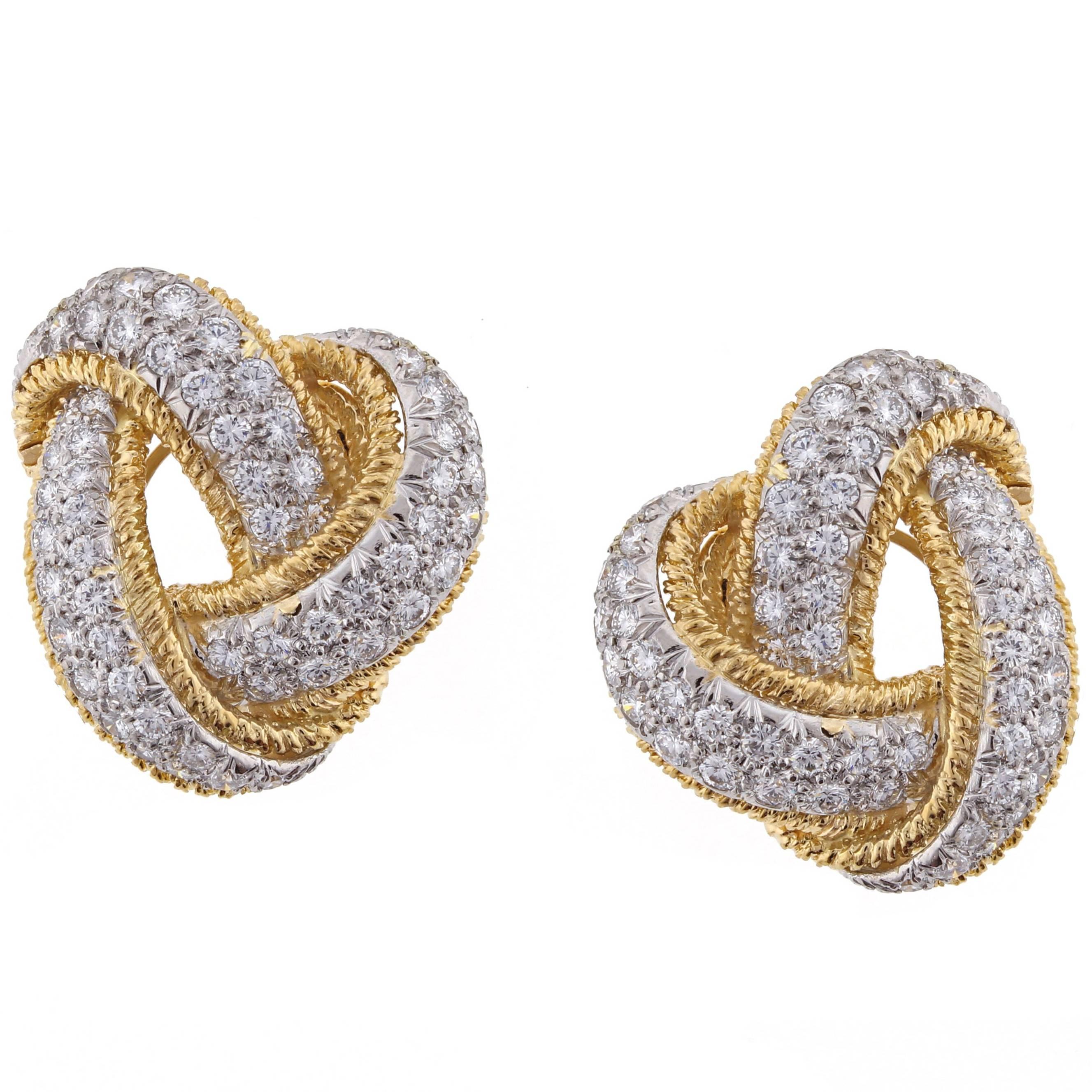 David Webb Diamond and Gold Knot Earrings For Sale